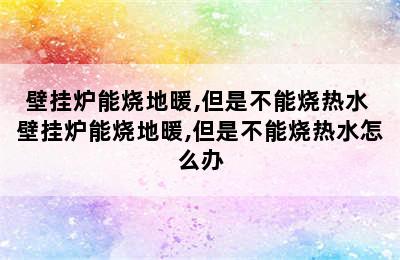 壁挂炉能烧地暖,但是不能烧热水 壁挂炉能烧地暖,但是不能烧热水怎么办